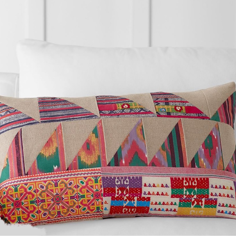 Counterpane from PB patchwork linen lumbar pillow cover, set of 2.